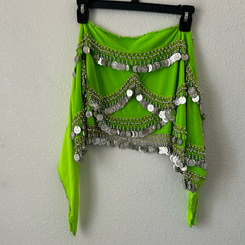 Belly dancing hip scarf.  Neon green!